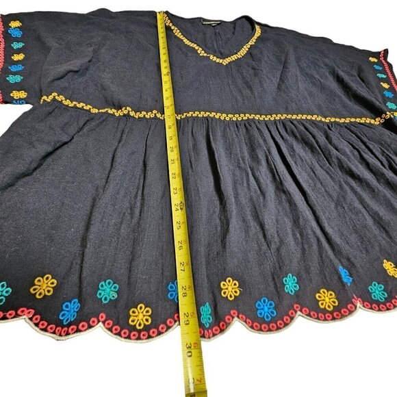 Lane Bryant Embroidered Floral Empire Waist Top Boho Peasant Womens 28P Navy NWT - Picture 8 of 11